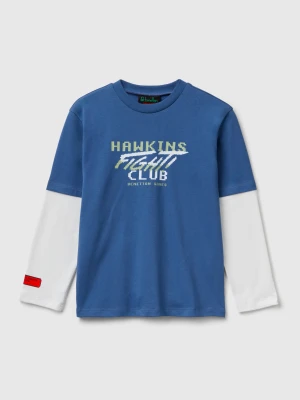 Benetton, T-shirt With Stranger Things Print, Size: XL, Air Force Blue, Kids United Colors of Benetton