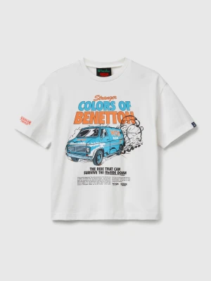 Benetton, T-shirt With Stranger Things Print, Size: XL, Creamy White, Kids United Colors of Benetton