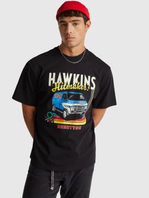 Benetton, T-shirt With Stranger Things Print, Size: XS, Black, Men United Colors of Benetton