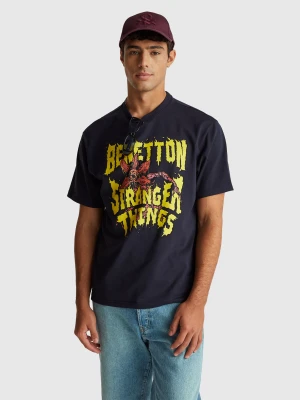 Benetton, T-shirt With Stranger Things Print, Size: XL, Dark Blue, Men United Colors of Benetton
