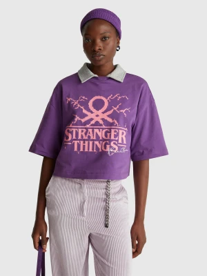 Benetton, T-shirt With Stranger Things Print, Size: XS, Violet, Women United Colors of Benetton