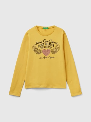 Benetton, T-shirt With Stud Applique, size 2XL, Yellow, Kids United Colors of Benetton