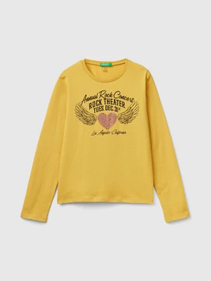 Benetton, T-shirt With Stud Applique, size S, Yellow, Kids United Colors of Benetton