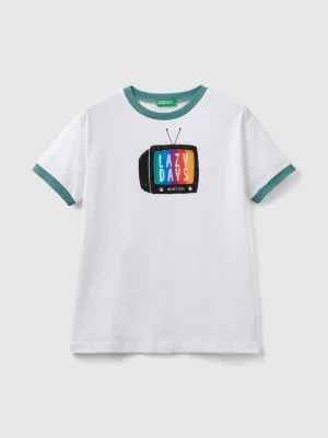 Benetton, T-shirt With Television Print, size M, White, Kids United Colors of Benetton
