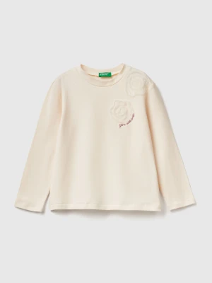 Benetton, T-shirt With Tulle Applique, Size: 116, Creamy White, Kids United Colors of Benetton