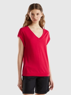 Benetton, T-shirt With V-neck, size L, Red, Women United Colors of Benetton