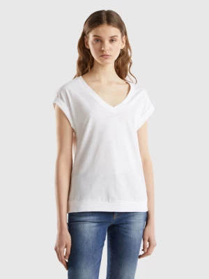 Benetton, T-shirt With V-neck, size M, White, Women United Colors of Benetton