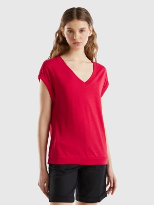 Benetton, T-shirt With V-neck, size XS, Red, Women United Colors of Benetton