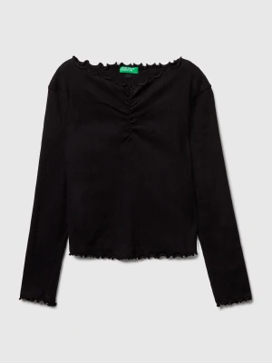 Benetton, T-shirt With Wavy Edge, Size: M, Black, Kids United Colors of Benetton