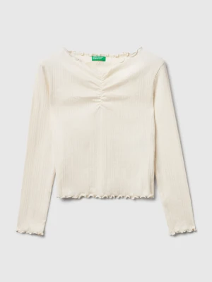 Benetton, T-shirt With Wavy Edge, Size: M, Creamy White, Kids United Colors of Benetton