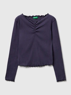 Benetton, T-shirt With Wavy Edge, Size: XL, Air Force Blue, Kids United Colors of Benetton