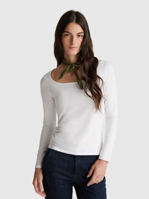 Benetton, T-shirt With Wide Neck, Size: XL, White, Women United Colors of Benetton