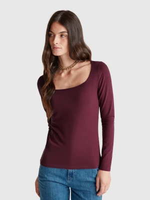 Benetton, T-shirt With Wide Neck, Size: XS, Plum, Women United Colors of Benetton
