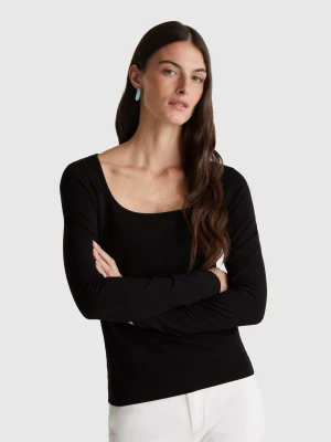 Benetton, T-shirt With Wide Neck, size XXS, Black, Women United Colors of Benetton