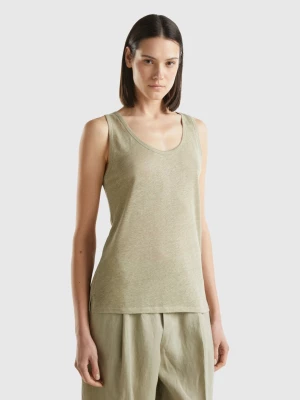 Benetton, Tank Top In Pure Linen, size L, Light Green, Women United Colors of Benetton