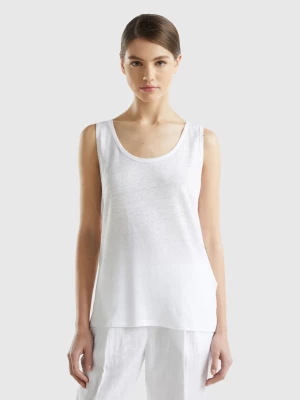 Benetton, Tank Top In Pure Linen, size L, White, Women United Colors of Benetton