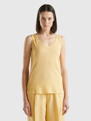 Benetton, Tank Top In Pure Linen, size L, Yellow, Women United Colors of Benetton