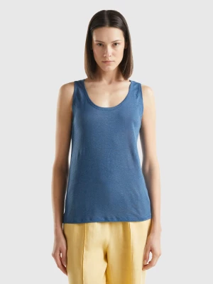 Benetton, Tank Top In Pure Linen, size S, Air Force Blue, Women United Colors of Benetton