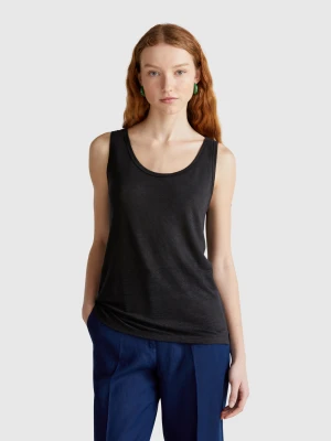 Benetton, Tank Top In Pure Linen, size XXS, Black, Women United Colors of Benetton