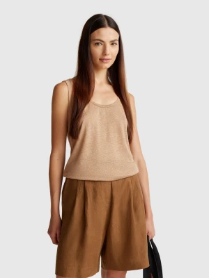 Benetton, Tank Top In Pure Linen, size XL, Camel, Women United Colors of Benetton