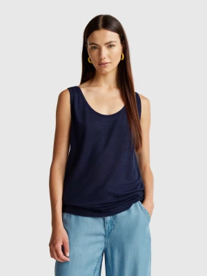 Benetton, Tank Top In Pure Linen, size XXS, Dark Blue, Women United Colors of Benetton