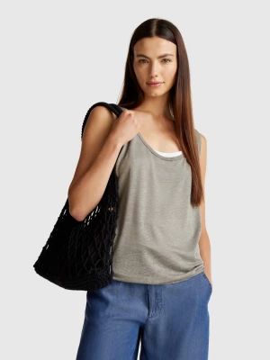 Benetton, Tank Top In Pure Linen, size M, Gray, Women United Colors of Benetton