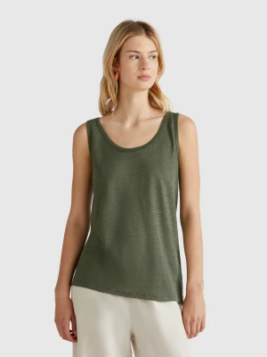 Benetton, Tank Top In Pure Linen, size XXS, Military Green, Women United Colors of Benetton