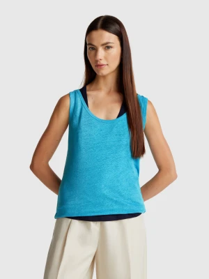 Benetton, Tank Top In Pure Linen, size XS, Turquoise, Women United Colors of Benetton