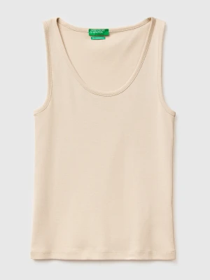 Benetton, Slim Fit Ribbed Tank Top, Size: XXS, Beige, Women United Colors of Benetton