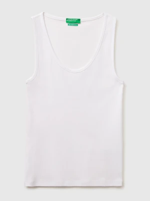 Benetton, Slim Fit Ribbed Tank Top, Size: XXS, White, Women United Colors of Benetton