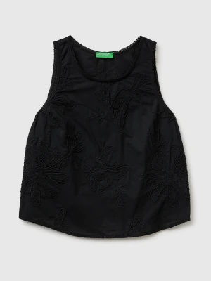 Benetton, Tank Top With Floral Embroidery, Size: XS, Black, Women United Colors of Benetton