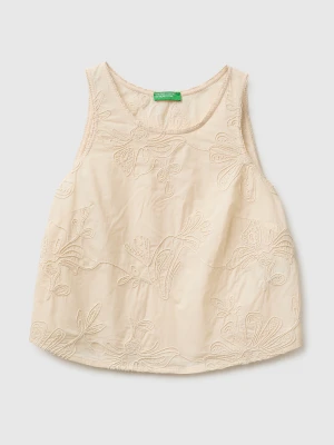 Benetton, Tank Top With Floral Embroidery, Size: XS, Creamy White, Women United Colors of Benetton