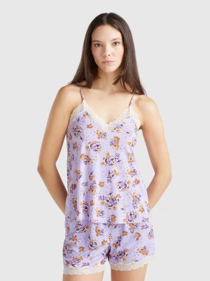 Zdjęcie produktu Benetton, Tank Top With Lace And Floral Print, size S, Lilac, Women United Colors of Benetton