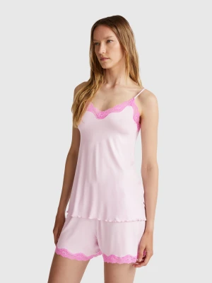 Benetton, Tank Top With Lace Edge, size XXS, Pastel Pink, Women United Colors of Benetton
