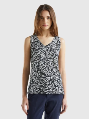 Benetton, Tank Top With Tropical Print, size L, Black, Women United Colors of Benetton