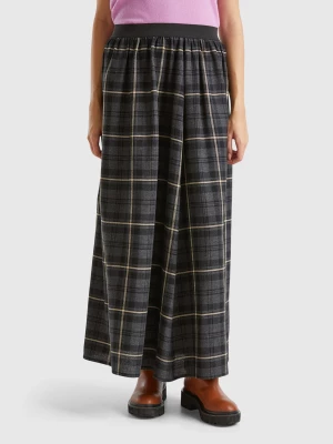 Benetton, Tartan Check Midi Skirt, size XL, Dark Gray, Women United Colors of Benetton