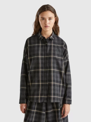 Benetton, Tartan Check Wool Blend Shirt, size L, Dark Gray, Women United Colors of Benetton