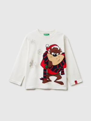 Benetton, Taz ©looney Tunes Christmas T-shirt, Size: 116, Creamy White, Kids United Colors of Benetton