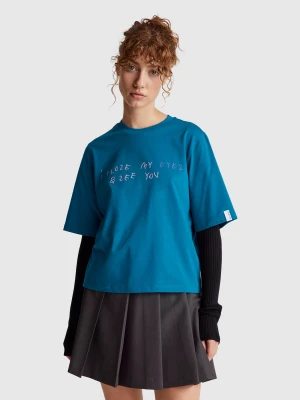 Benetton, Teal T-shirt With Coco Capitán Print, Size: XS, Teal, Women United Colors of Benetton