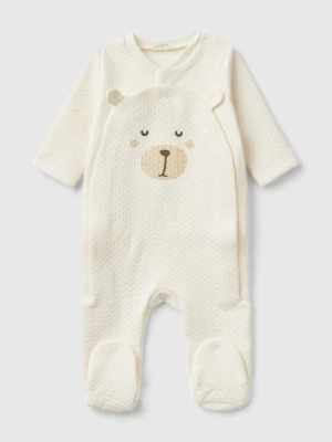 Benetton, Teddy Bear Onesie With Quilted Look, size 50, Creamy White, Kids United Colors of Benetton