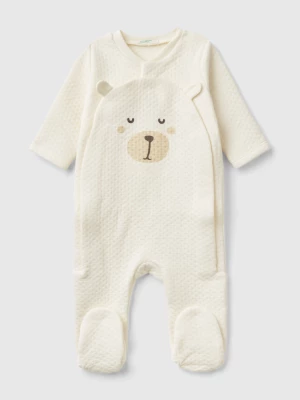 Benetton, Teddy Bear Onesie With Quilted Look, size 82, Creamy White, Kids United Colors of Benetton