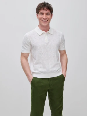 Benetton, Textured Linen Blend Polo Shirt, Size: XL, Creamy White, Men United Colors of Benetton