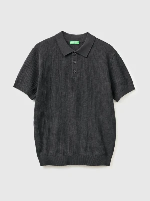 Benetton, Textured Linen Blend Polo Shirt, Size: XL, Gray, Men United Colors of Benetton