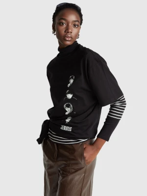 Benetton, The Beatles Cotton T-shirt, Size: XXS, Black, Women United Colors of Benetton