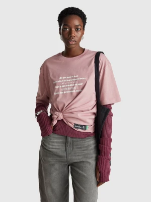 Benetton, The Beatles Cotton T-shirt, Size: XXS, Mauve, Women United Colors of Benetton