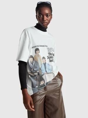 Benetton, The Beatles Cotton T-shirt, Size: XXS, White, Women United Colors of Benetton