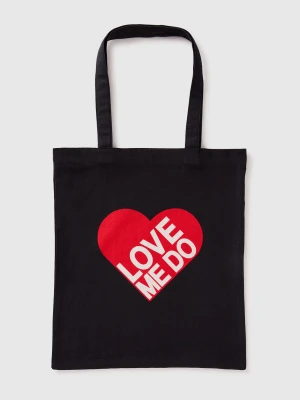 Benetton, The Beatles Tote Bag In Pure Cotton, Size: OS, Black, Women United Colors of Benetton