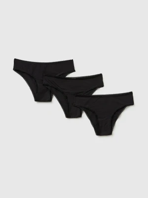 Benetton, Three Briefs In Stretch Modal, Size: XS, Black, Women United Colors of Benetton