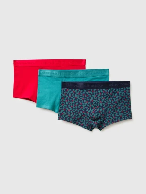 Benetton, Three Christmas Boxers In Stretch Cotton, Size: XL, Multi-color, Men United Colors of Benetton