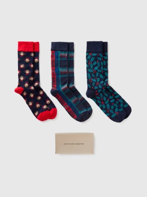 Benetton, Three Pairs Of Christmas Socks, Size: OS, Multi-color, Men United Colors of Benetton